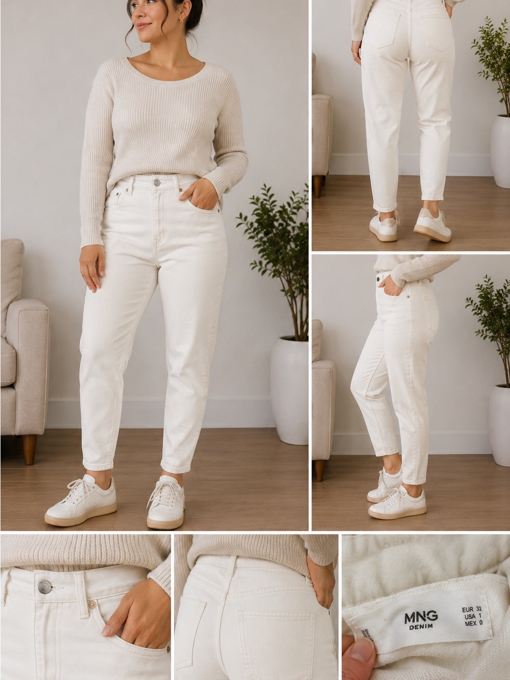 MNG Denim High-Rise Straight Jeans in Off-White